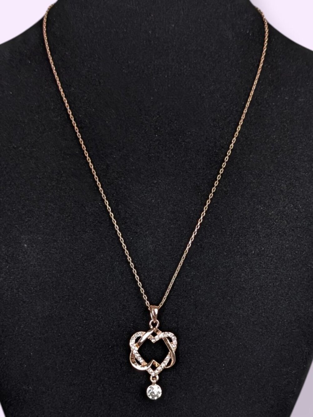 18KGP Rose Gold Double Heart Pendant Necklace